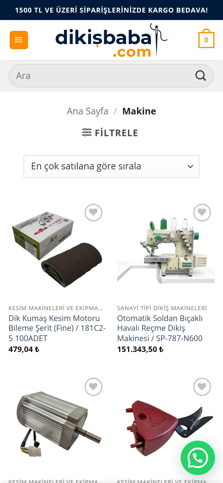 dikisbaba.com kategori sayfası, mobil görünüm