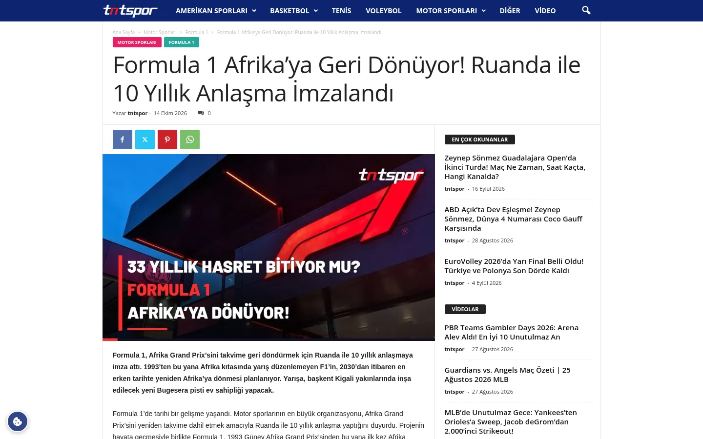 tntspor.com haber sayfası, masaüstü görünüm